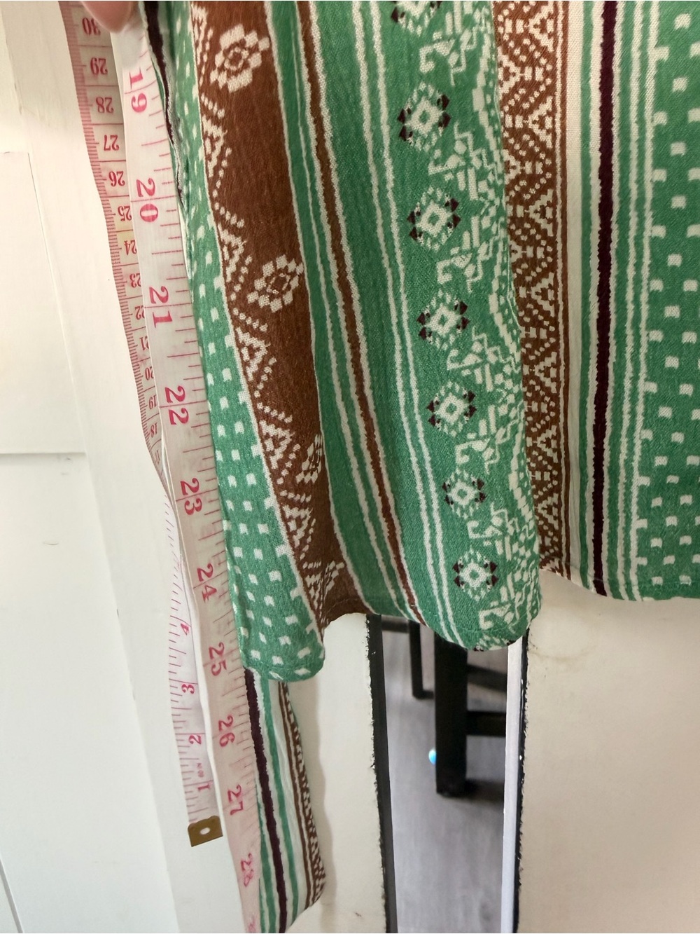 Striped Green Patterned Button-Front Mini Dress - Picture 10 of 10